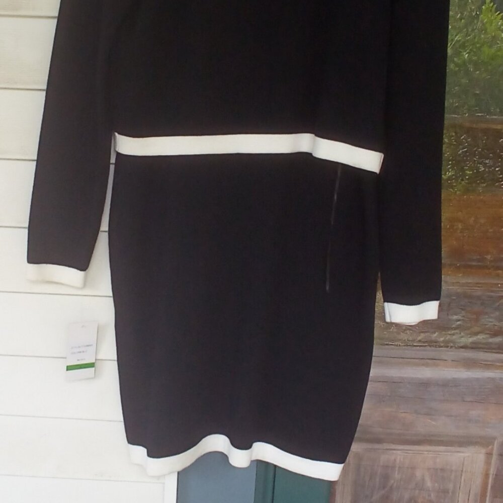 Taylor 2PC Black/Ivory Sweater Dress/Jacket Set Size: L - Picture 4 of 7